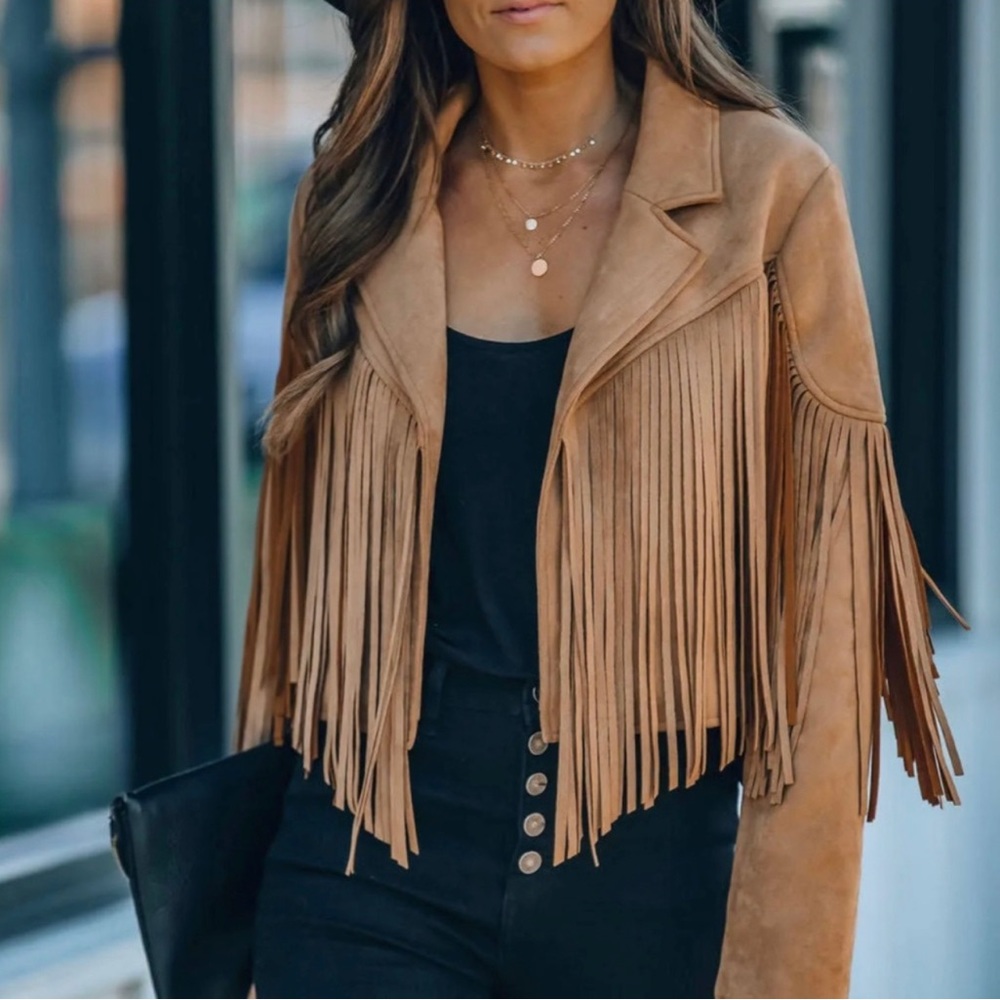 Western fringe crop jacket - Black